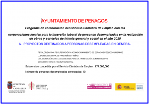 Programa de colaboración del Servicio Cántabro de Empleo con las corporaciones locales para la inserción laboral de personas desempleadas en la realización de obras y servicios de interés general y social en el año 2025